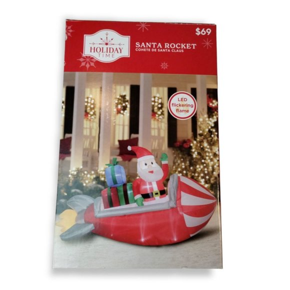 Holiday Time Santa Rocket 7ft Inflatable Yard Decor LED Flickering Lights - Picture 2 of 7
